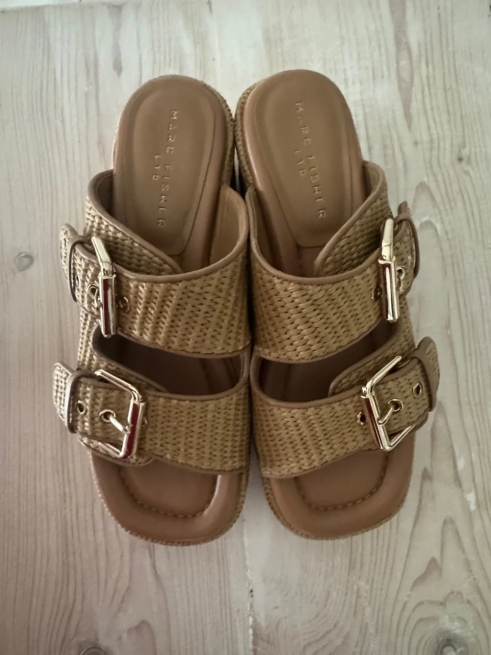 Marc Fisher Natural Braided Platform Slide Sandals with Buckles